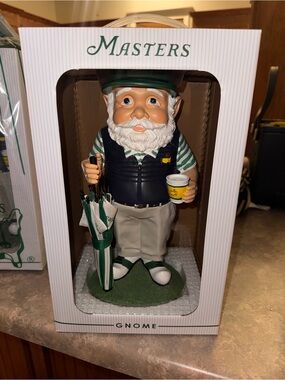 Masters Golf Gnome Figurine in Green, White & Navy Umbrella